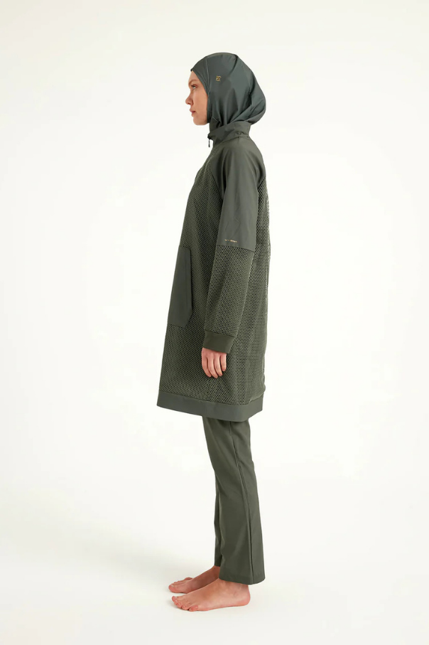 Marina Haki Tül Detaylı Tam Kapalı Tesettür Mayo - M2534-3