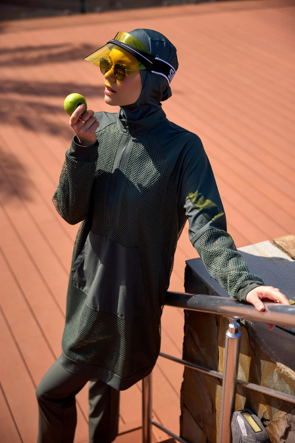 Marina Haki Tül Detaylı Tam Kapalı Tesettür Mayo - M2534-3