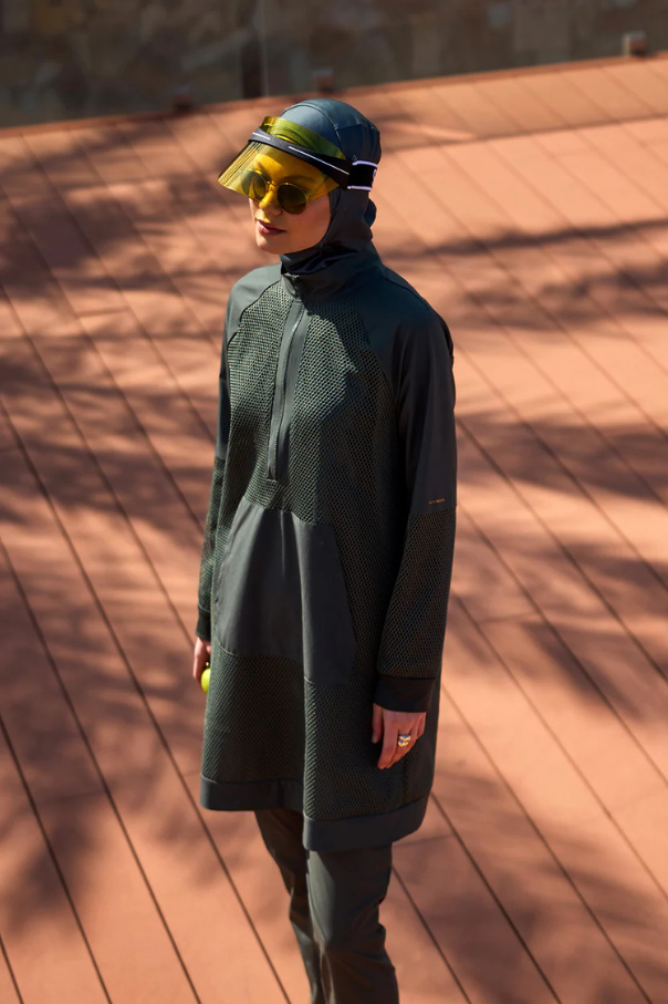 Marina Haki Tül Detaylı Tam Kapalı Tesettür Mayo - M2534-3