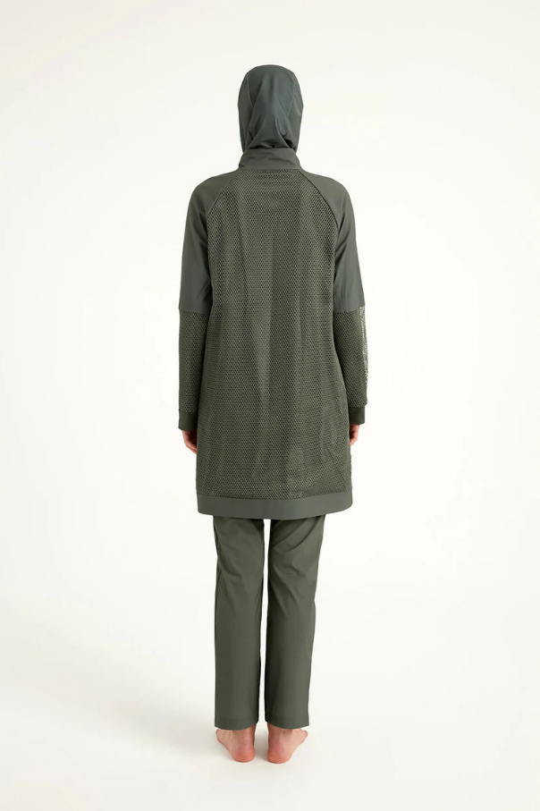 Marina Haki Tül Detaylı Tam Kapalı Tesettür Mayo - M2534-3