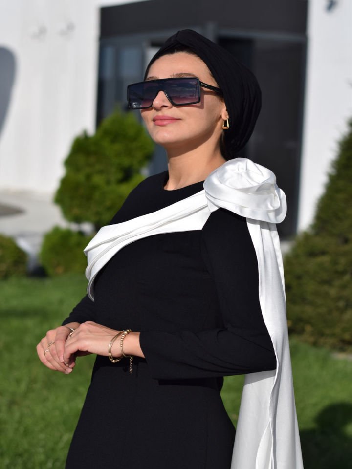 Siyah Güllü Abiye Elbise 2598