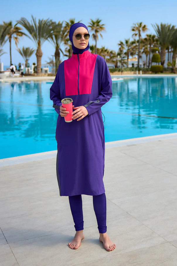 Marina Mor Tam Kapalı Tesettür Mayo - M2527-2