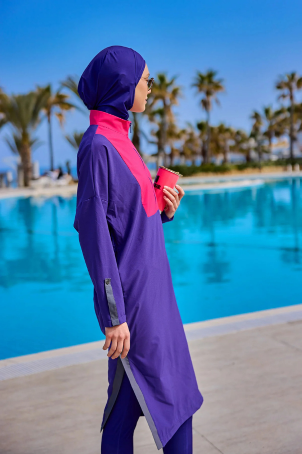 Marina Mor Tam Kapalı Tesettür Mayo - M2527-2