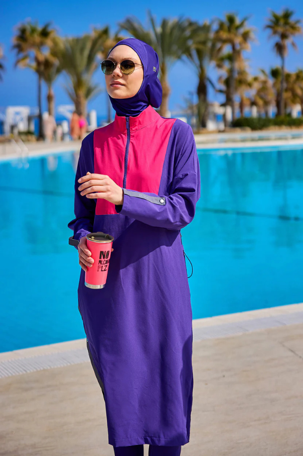 Marina Mor Tam Kapalı Tesettür Mayo - M2527-2