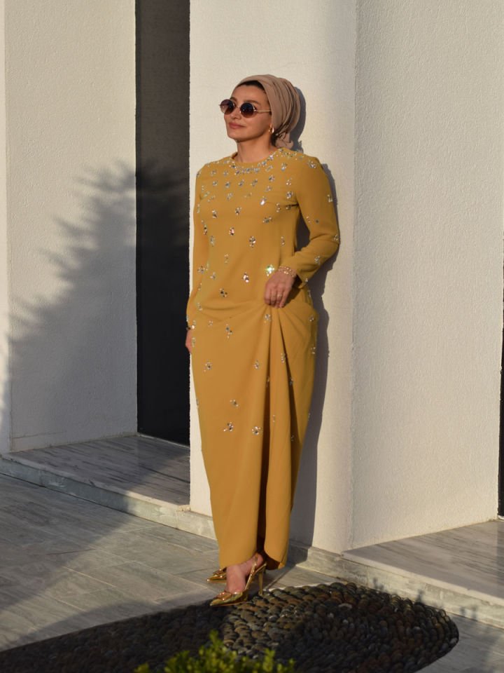 Taş Baskılı Abiye Elbise 2518