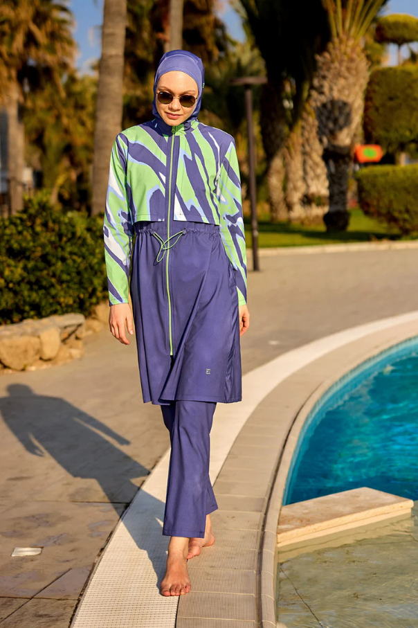 Marina indigo Tam Kapalı Tesettür Mayo - M2509