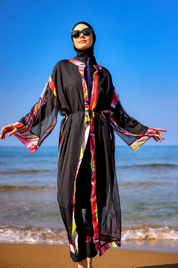 Marina Renkli Desenli İpeksi Kimono - P2514