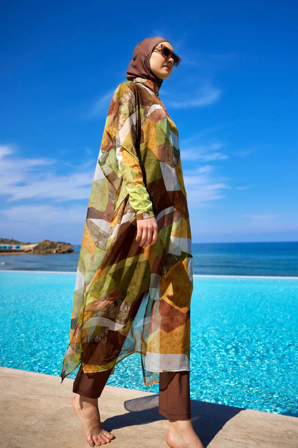 Marina Renkli Desenli İpeksi Pareo - P2513-1