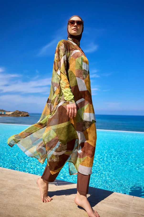 Marina Renkli Desenli İpeksi Pareo - P2513-1