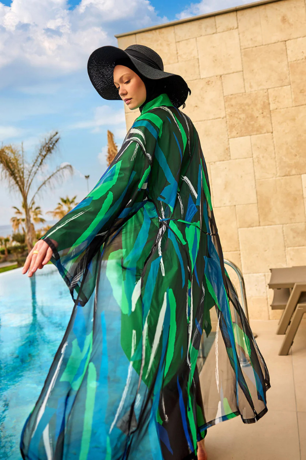 Marina Renkli Desenli İpeksi Kimono – P2503-1