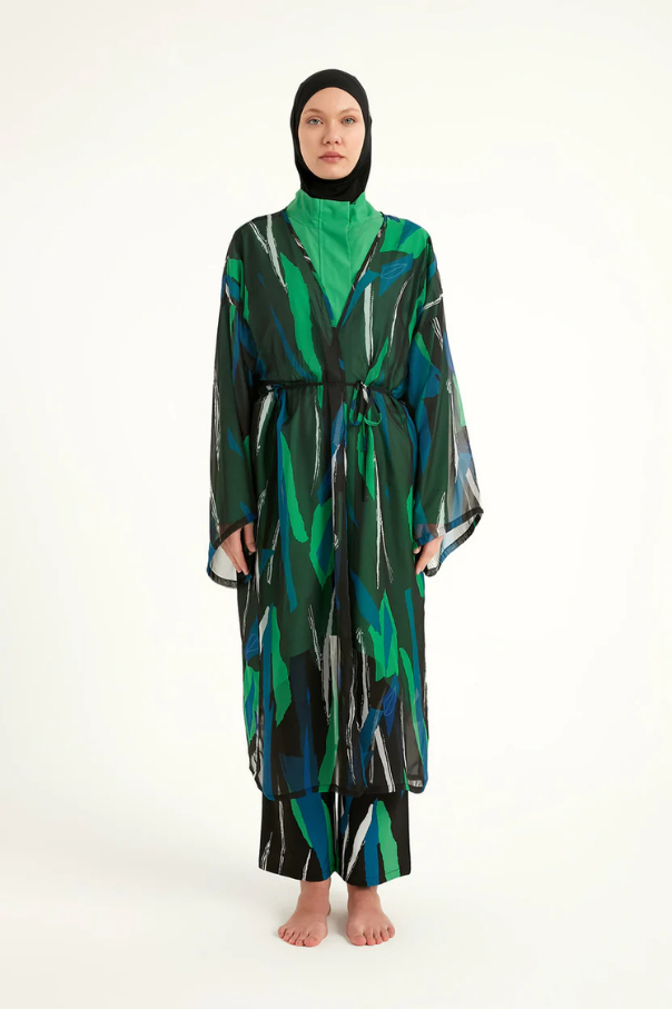 Marina Renkli Desenli İpeksi Kimono – P2503-1