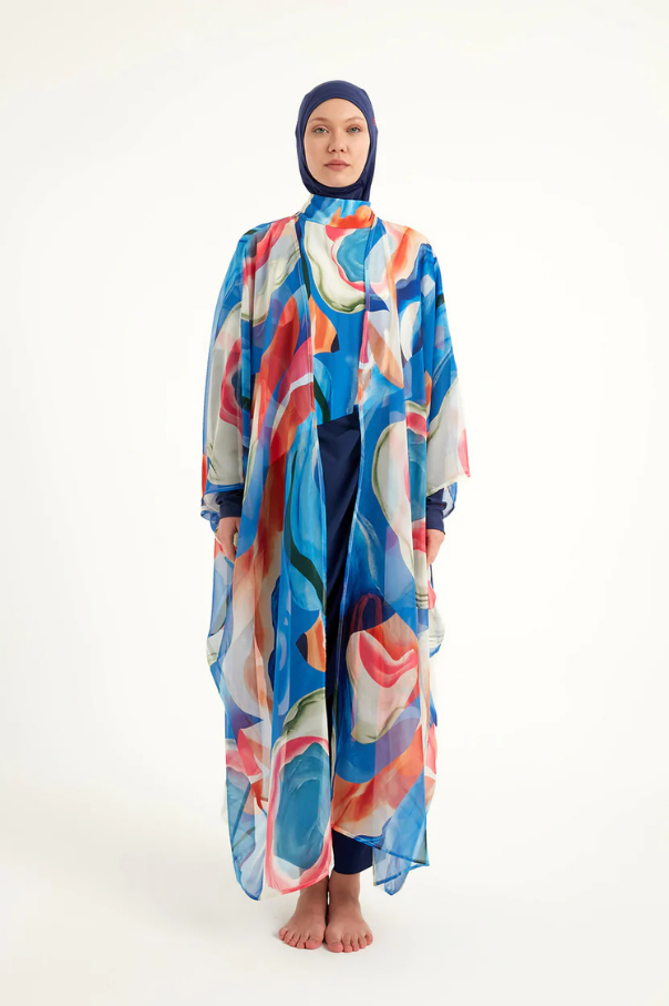 Marina Renkli Desenli İpeksi Kimono - P2508