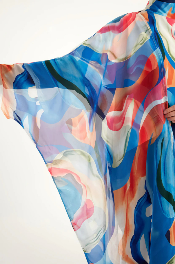 Marina Renkli Desenli İpeksi Kimono - P2508