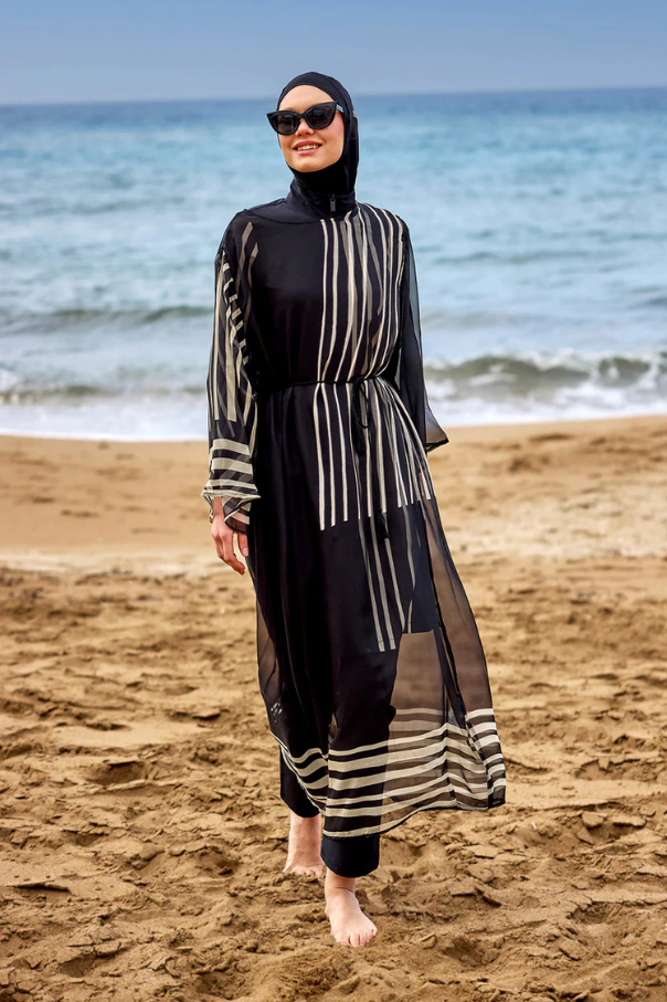 Marina Çizgi Desenli İpeksi Kimono – P2511