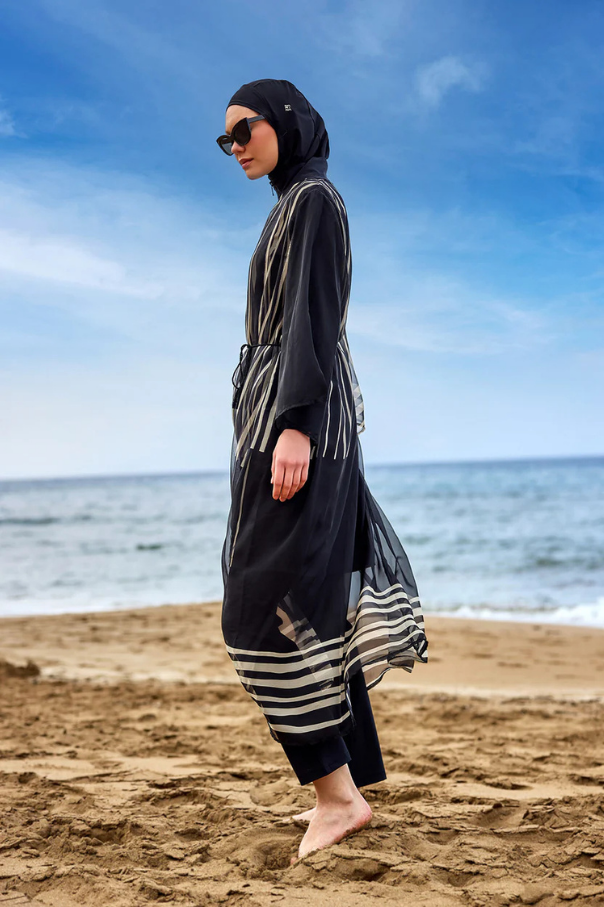 Marina Çizgi Desenli İpeksi Kimono – P2511