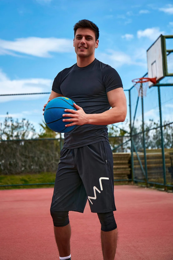 Harfli Siyah Erkek Şort S2405