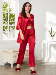 Pierre Cardin Saten 3'lü Kadın Pijama Takımı - 2075