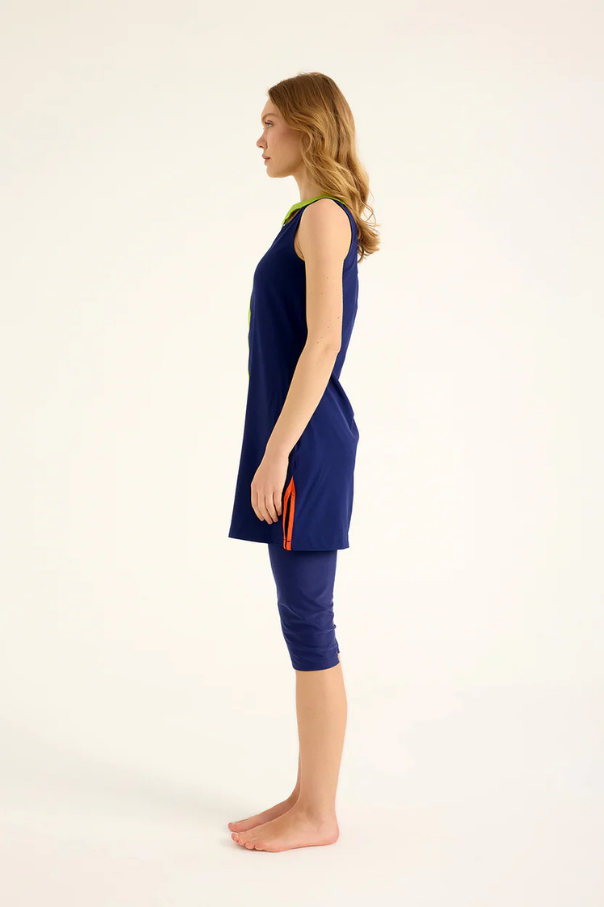 Marina Lacivert Yarı Kapalı Tesettür Mayo - H2502-2