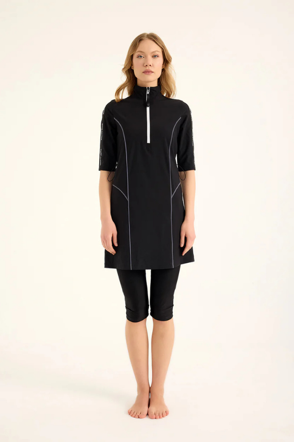 Marina Siyah Yarı Kapalı Tesettür Mayo - H2503