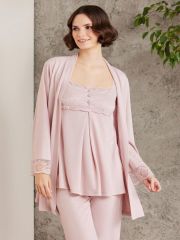 Pierre Cardin Dantelli Penye 3'lü Kadın Lohusa Pijama Takımı - 2805