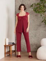 Pierre Cardin Dantelli Penye 3'lü Kadın Lohusa Pijama Takımı - 2805