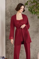 Pierre Cardin Dantelli Penye 3'lü Kadın Lohusa Pijama Takımı - 2805