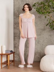 Pierre Cardin Dantelli Penye 3'lü Kadın Lohusa Pijama Takımı - 2805