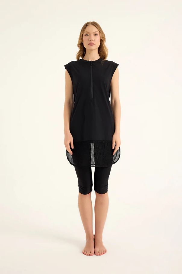 Marina Siyah Yarı Kapalı Tesettür Mayo - H2507-1