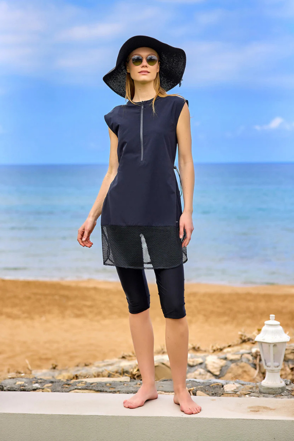 Marina Siyah Yarı Kapalı Tesettür Mayo - H2507-1