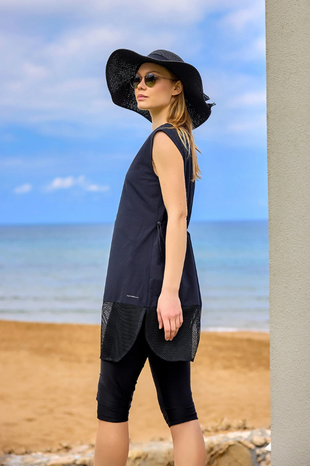 Marina Siyah Yarı Kapalı Tesettür Mayo - H2507-1