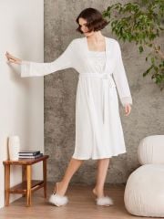 Pierre Cardin Penye Dantelli Gecelik & Sabahlık Takım - 4005