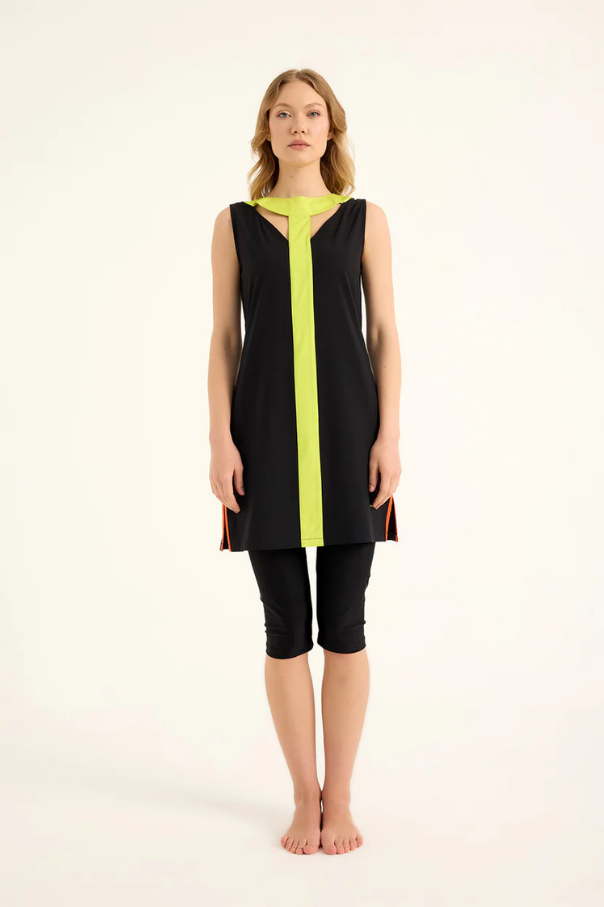 Marina Siyah Yarı Kapalı Tesettür Mayo - H2502-1