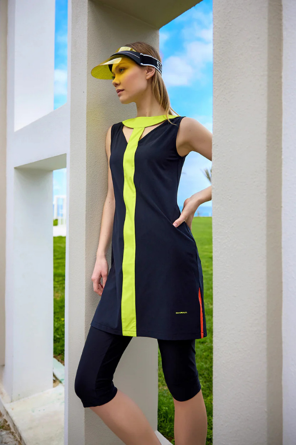 Marina Siyah Yarı Kapalı Tesettür Mayo - H2502-1