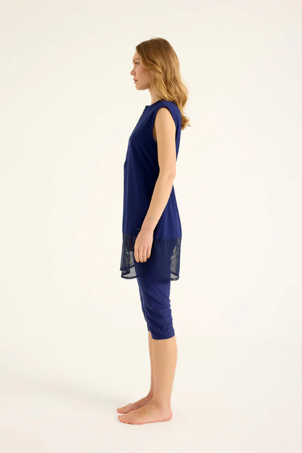 Marina Lacivert Yarı Kapalı Tesettür Mayo - H2507-2