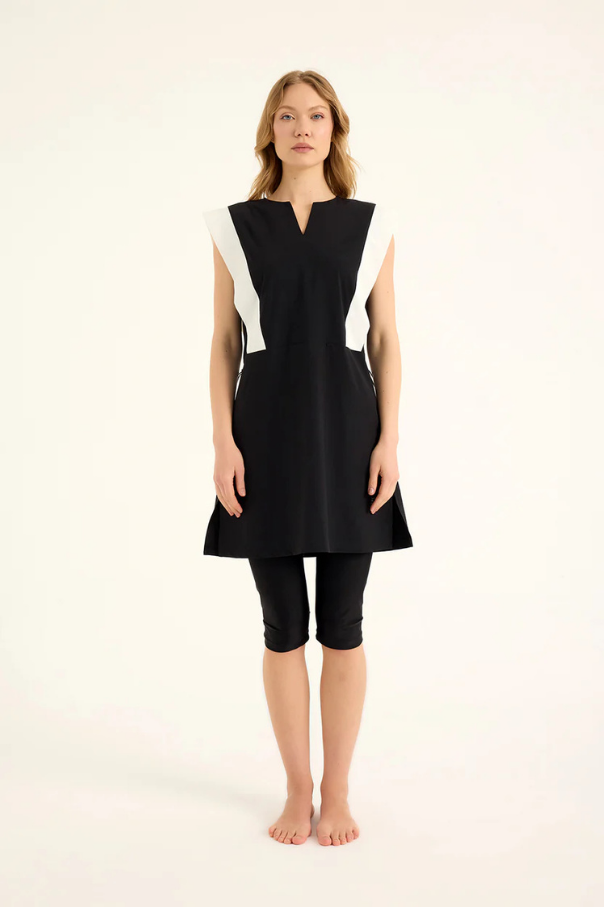 Marina Siyah Yarı Kapalı Tesettür Mayo - H2511