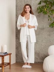 Pierre Cardin Dantelli Penye 3'lü Kadın Pijama Takımı - 2820