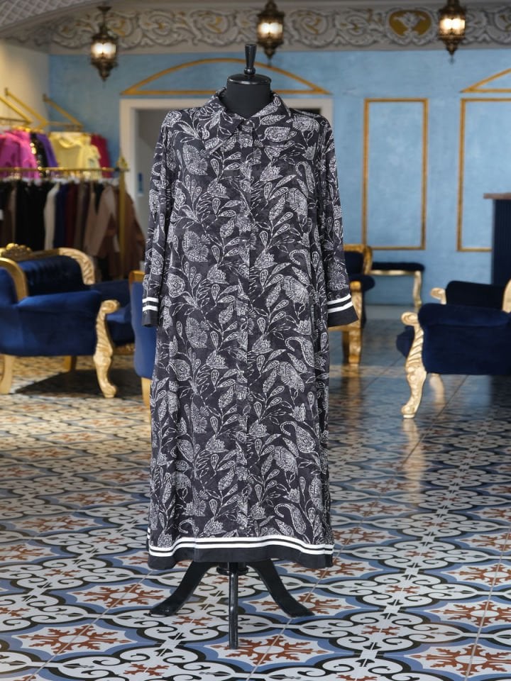 5864 Lacivert Desenli Elbise