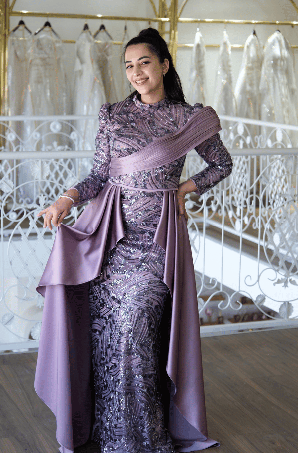 Işıltılı Drapeli Tesettür Abiye  Elbise