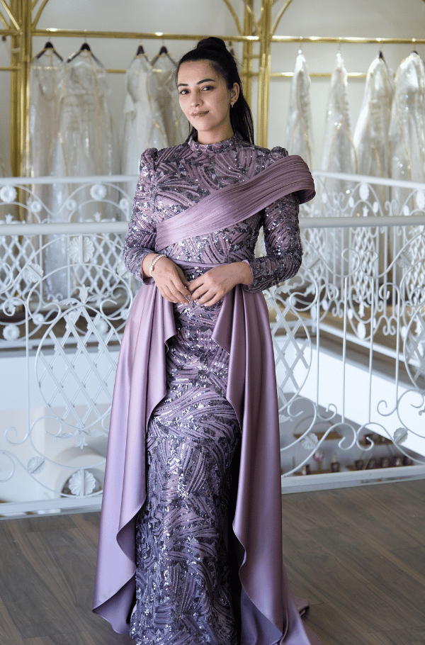 Işıltılı Drapeli Tesettür Abiye  Elbise