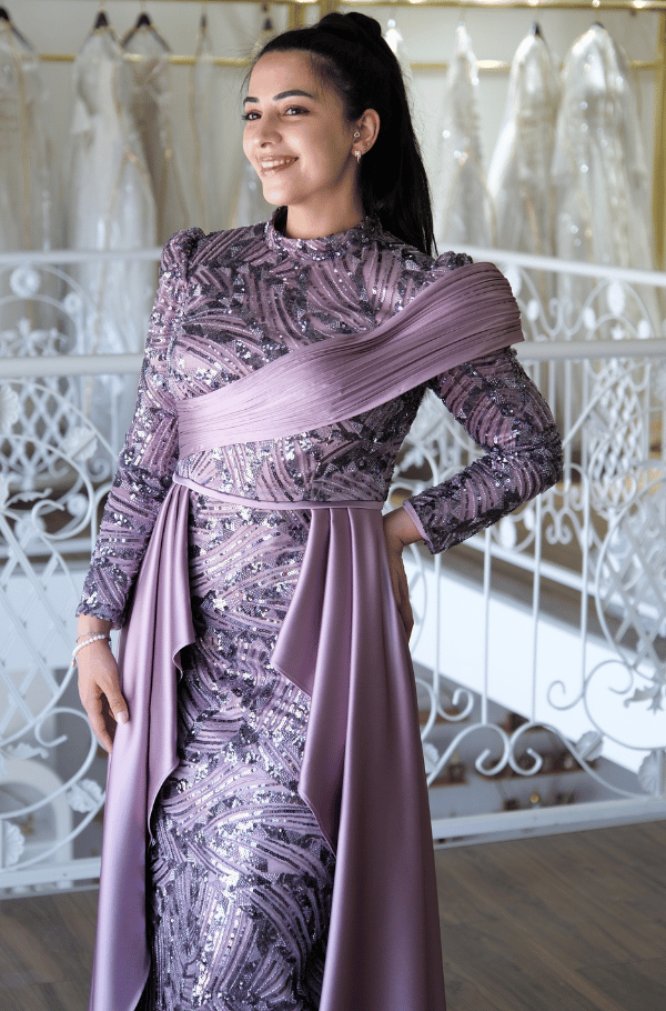 Işıltılı Drapeli Tesettür Abiye  Elbise