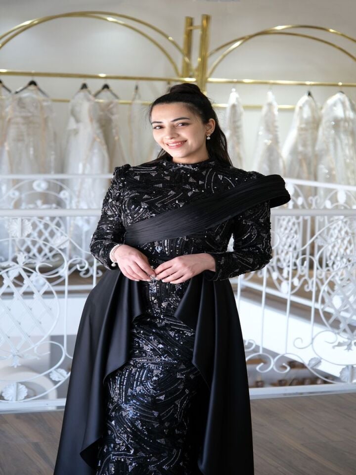 Işıltılı Drapeli Tesettür Abiye  Elbise