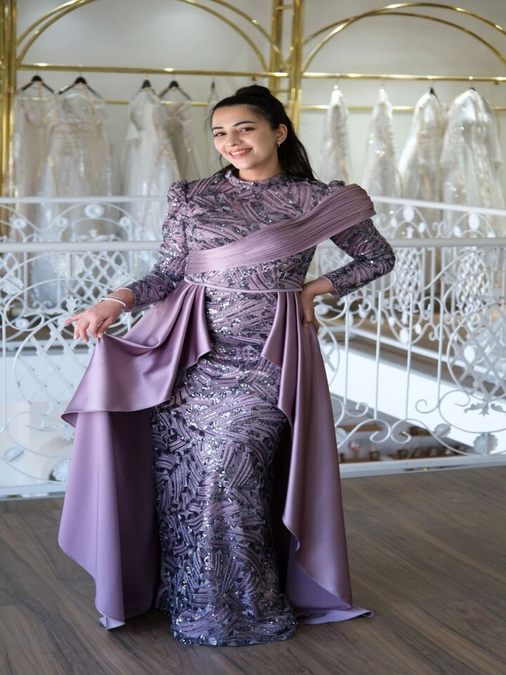 Işıltılı Drapeli Tesettür Abiye  Elbise