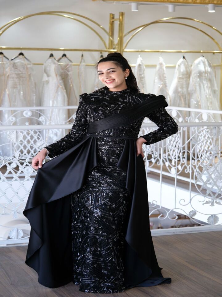 Işıltılı Drapeli Tesettür Abiye  Elbise