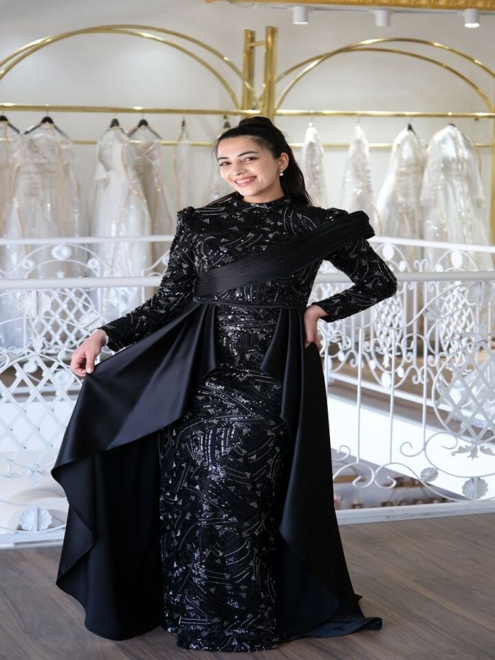 Işıltılı Drapeli Tesettür Abiye  Elbise