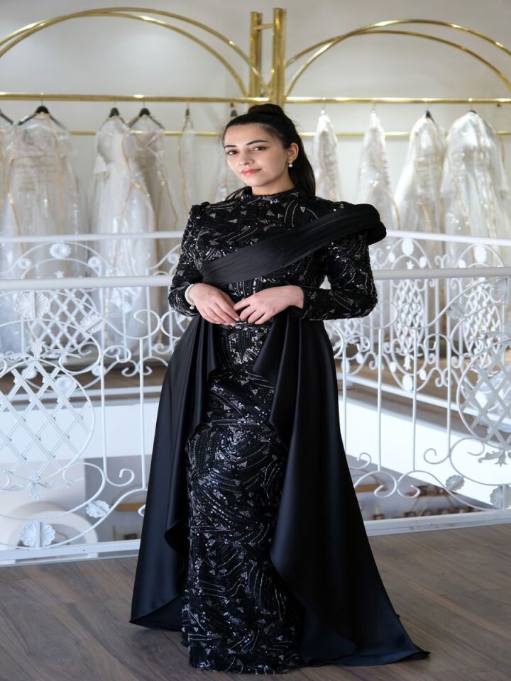 Işıltılı Drapeli Tesettür Abiye  Elbise