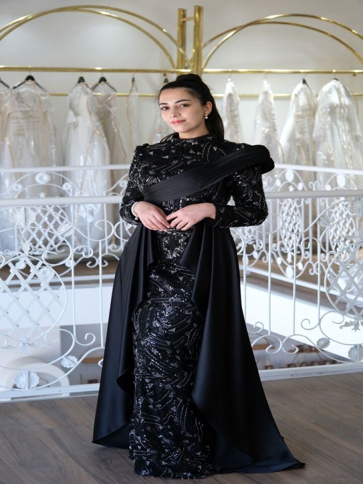 Işıltılı Drapeli Tesettür Abiye  Elbise