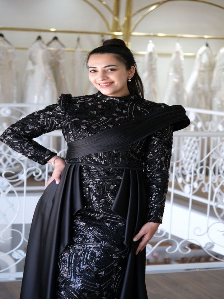 Işıltılı Drapeli Tesettür Abiye  Elbise