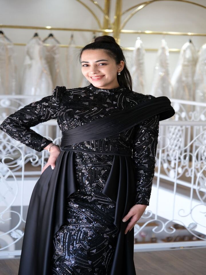 Işıltılı Drapeli Tesettür Abiye  Elbise