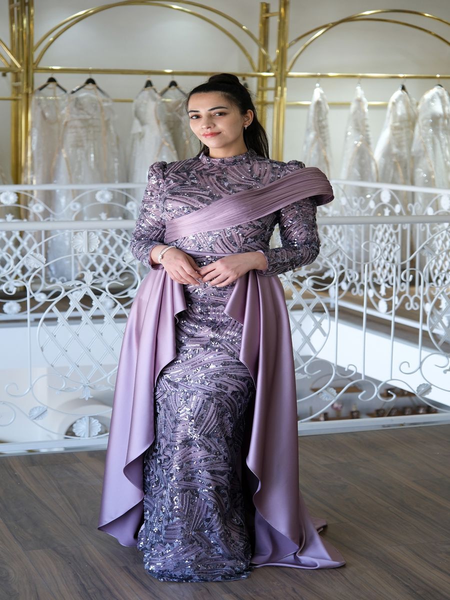 Işıltılı Drapeli Tesettür Abiye  Elbise