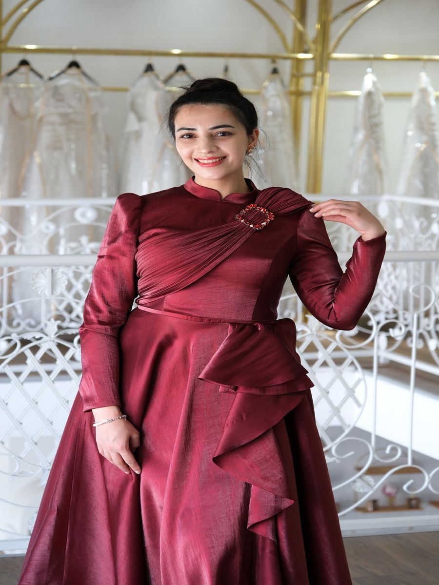 Saten Volanlı Abiye Elbise